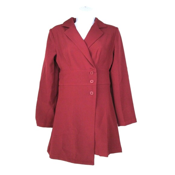 COMMENSE Red Burgundy Mini Coat Dress XS Button Closure Polyester Blend R171 - Picture 1 of 12